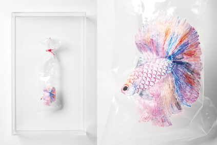 許開嬌 – Embroidery on plastic bag – Betta Fish