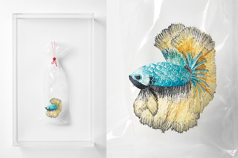 Embroidery on plastic bag -  Betta Fish#33