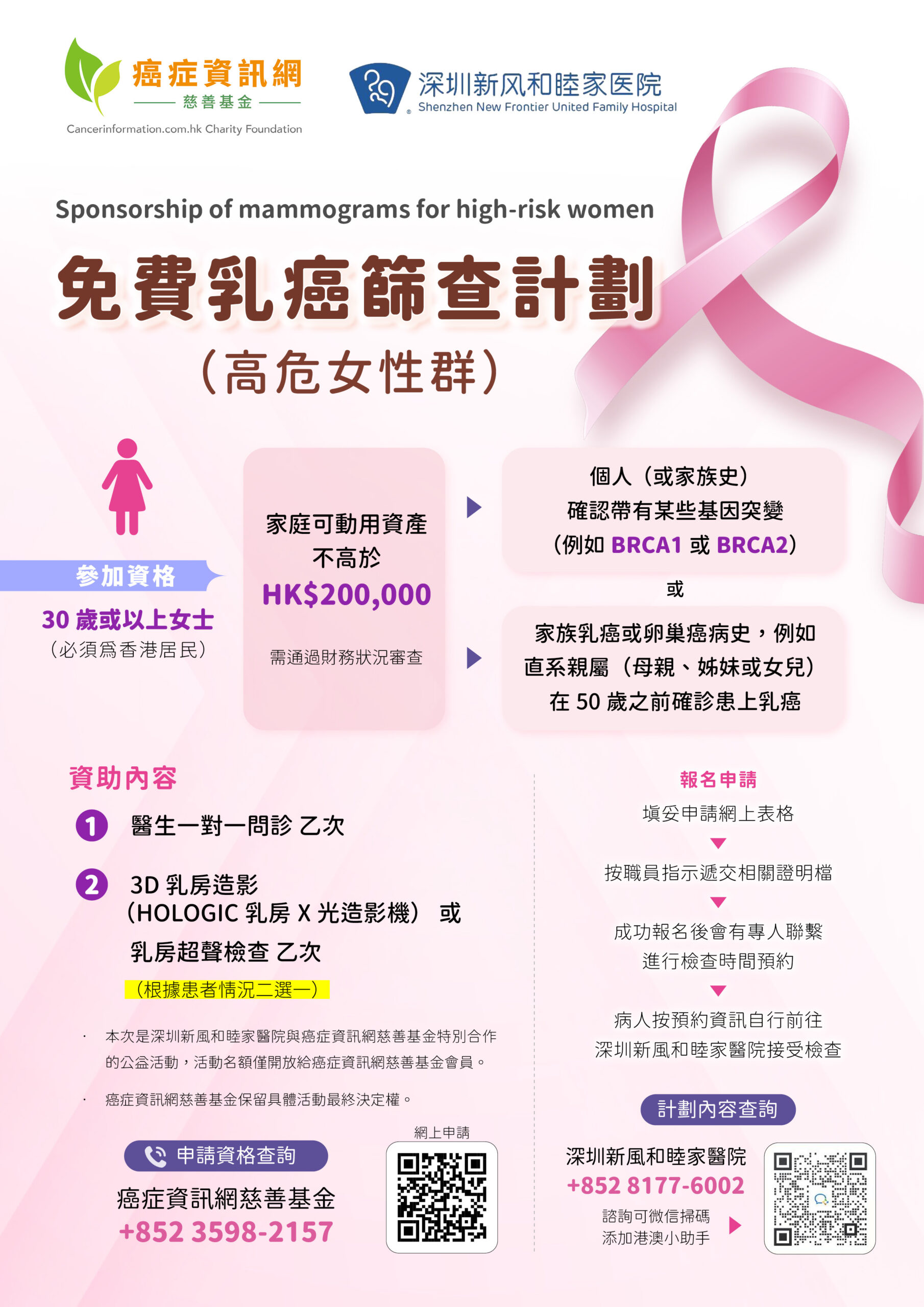 免費乳癌篩查計劃（高危女性群）